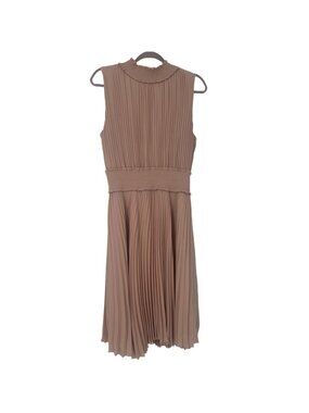 Nanette Lepore Mauve Rose Pleated Midi Dress 12 Mock Neck Wedding Guest